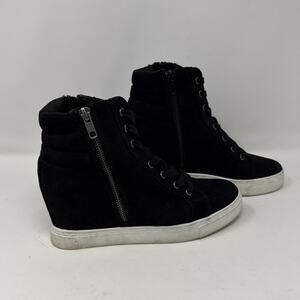 Steve Madden High Top Platform Lace Up Sneakers Black Velvet Size 7.5